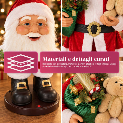Papá Noel bailarín de 150 cm con música, canto y movimiento - Decoración navideña para interiores con botón, base de 38 cm, roja