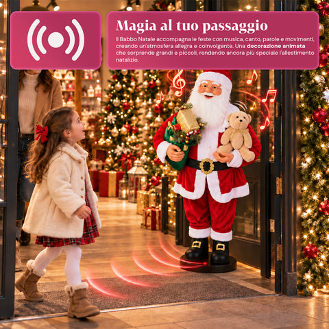 Papá Noel bailarín de 150 cm con música, canto y movimiento - Decoración navideña para interiores con botón, base de 38 cm, roja