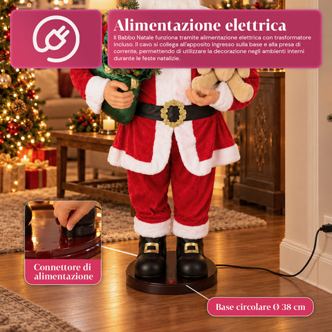 Papá Noel bailarín de 150 cm con música, canto y movimiento - Decoración navideña para interiores con botón, base de 38 cm, roja