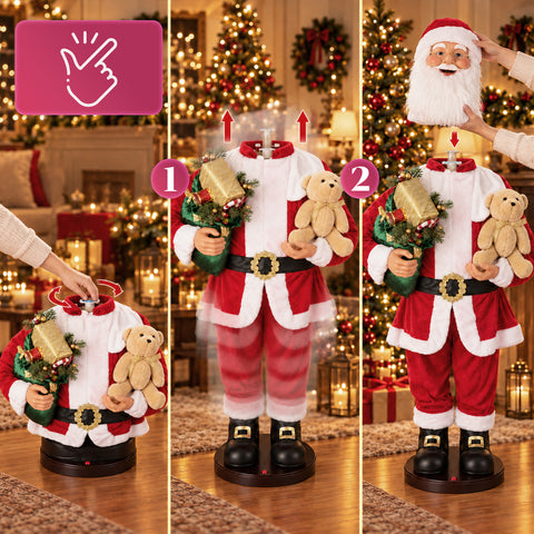 Papá Noel bailarín de 150 cm con música, canto y movimiento - Decoración navideña para interiores con botón, base de 38 cm, roja