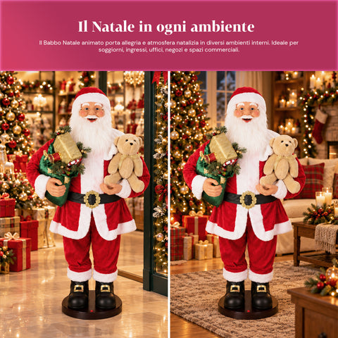 Papá Noel bailarín de 150 cm con música, canto y movimiento - Decoración navideña para interiores con botón, base de 38 cm, roja
