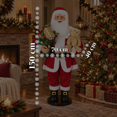 Papá Noel bailarín de 150 cm con música, canto y movimiento - Decoración navideña para interiores con botón, base de 38 cm, roja