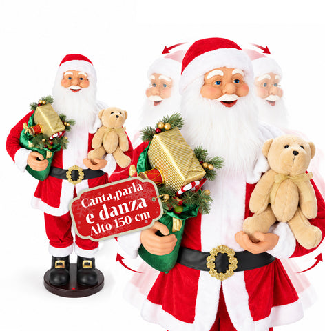 Papá Noel bailarín de 150 cm con música, canto y movimiento - Decoración navideña para interiores con botón, base de 38 cm, roja