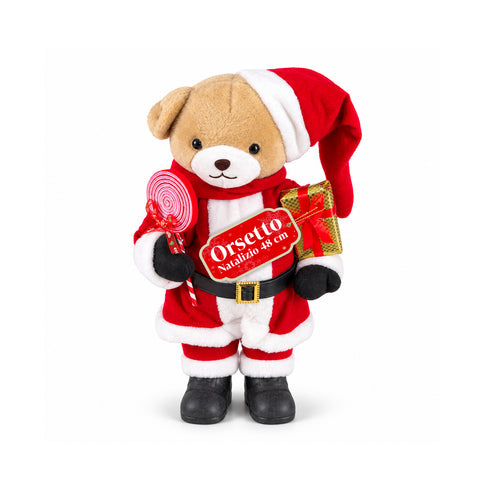 Osito navideño de peluche con traje rojo y blanco, tres tamaños para decorar interiores