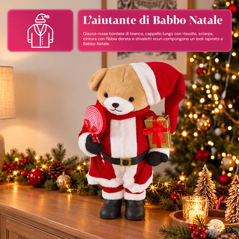 Osito navideño de peluche con traje rojo y blanco, tres tamaños para decorar interiores