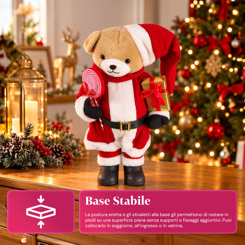 Osito navideño de peluche con traje rojo y blanco, tres tamaños para decorar interiores