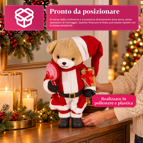 Osito navideño de peluche con traje rojo y blanco, tres tamaños para decorar interiores