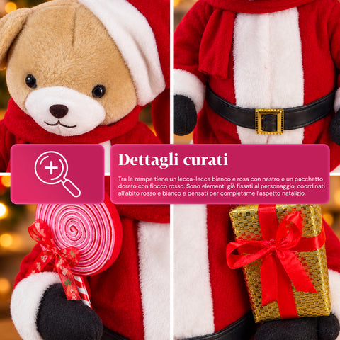 Osito navideño de peluche con traje rojo y blanco, tres tamaños para decorar interiores