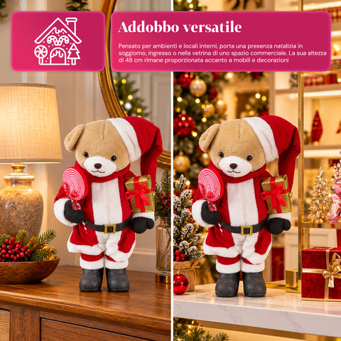 Osito navideño de peluche con traje rojo y blanco, tres tamaños para decorar interiores