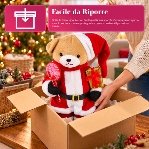Osito navideño de peluche con traje rojo y blanco, tres tamaños para decorar interiores