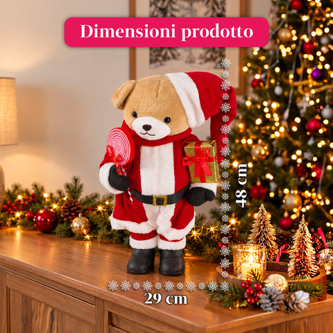 Osito navideño de peluche con traje rojo y blanco, tres tamaños para decorar interiores