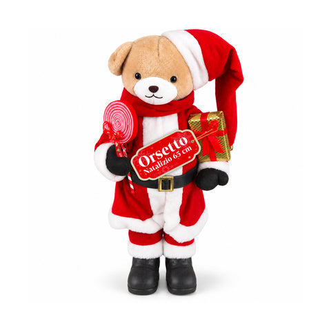 Osito navideño de peluche con traje rojo y blanco, tres tamaños para decorar interiores
