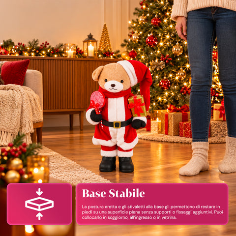 Osito navideño de peluche con traje rojo y blanco, tres tamaños para decorar interiores