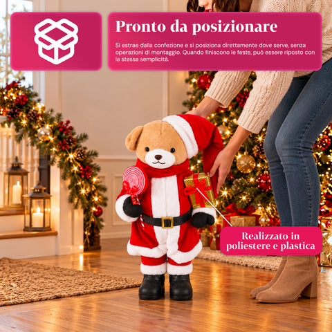 Osito navideño de peluche con traje rojo y blanco, tres tamaños para decorar interiores