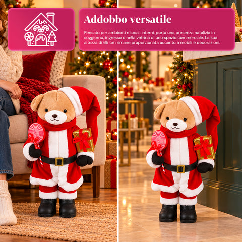 Osito navideño de peluche con traje rojo y blanco, tres tamaños para decorar interiores