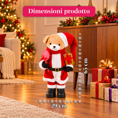 Osito navideño de peluche con traje rojo y blanco, tres tamaños para decorar interiores