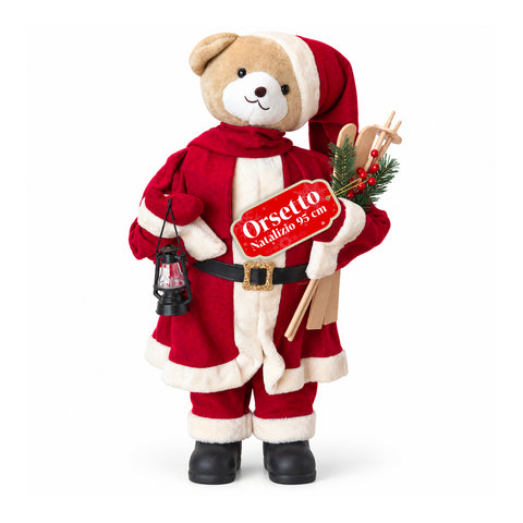 Osito navideño de peluche con traje rojo y blanco, tres tamaños para decorar interiores