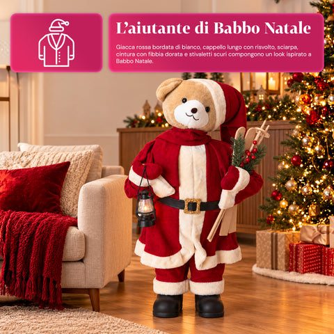 Osito navideño de peluche con traje rojo y blanco, tres tamaños para decorar interiores