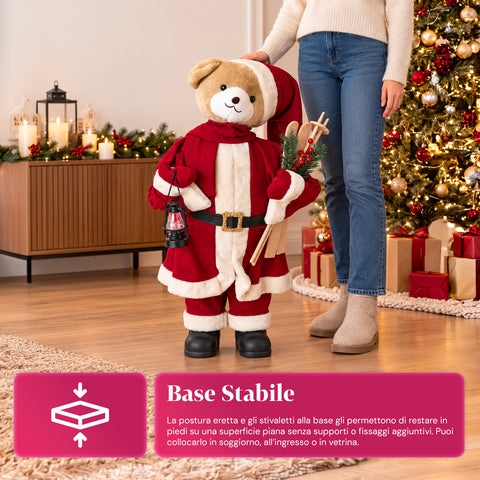 Osito navideño de peluche con traje rojo y blanco, tres tamaños para decorar interiores