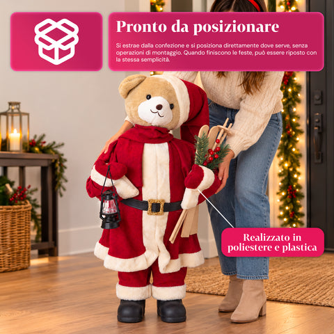 Osito navideño de peluche con traje rojo y blanco, tres tamaños para decorar interiores