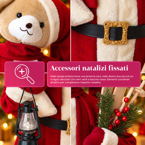 Osito navideño de peluche con traje rojo y blanco, tres tamaños para decorar interiores