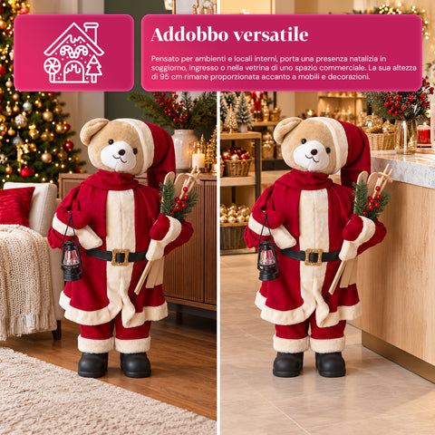 Osito navideño de peluche con traje rojo y blanco, tres tamaños para decorar interiores