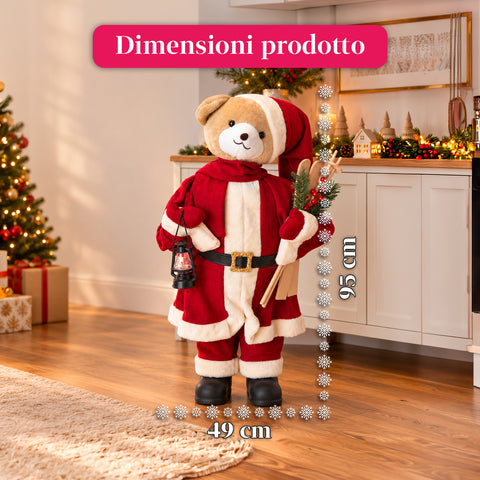 Osito navideño de peluche con traje rojo y blanco, tres tamaños para decorar interiores