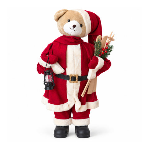 Osito navideño de peluche con traje rojo y blanco, tres tamaños para decorar interiores