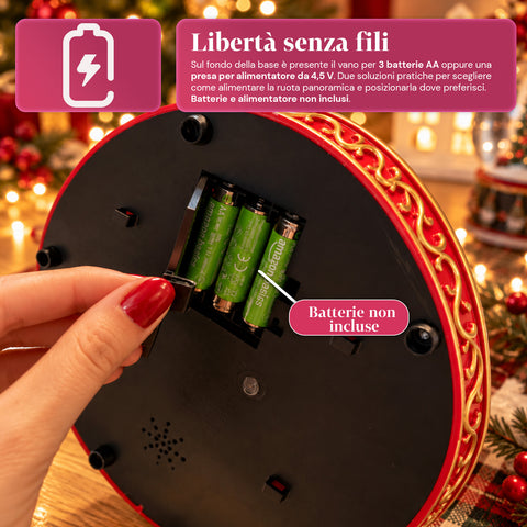 Rueda panorámica navideña con luces LED, música y movimiento giratorio, 2 colores, decoración navideña animada, altura 26 cm, base 22 cm, plástico