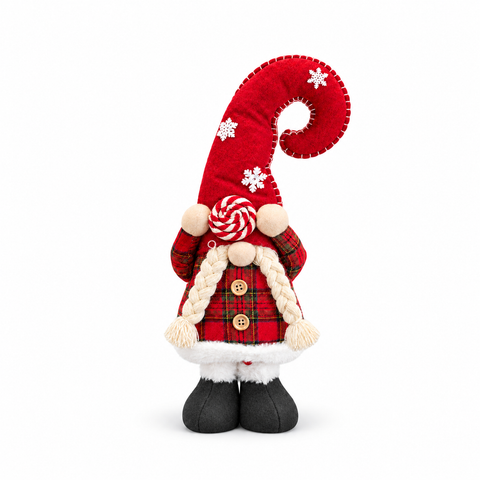 Gnomo navideño extensible de 60-80 cm, adorno de tela tartán