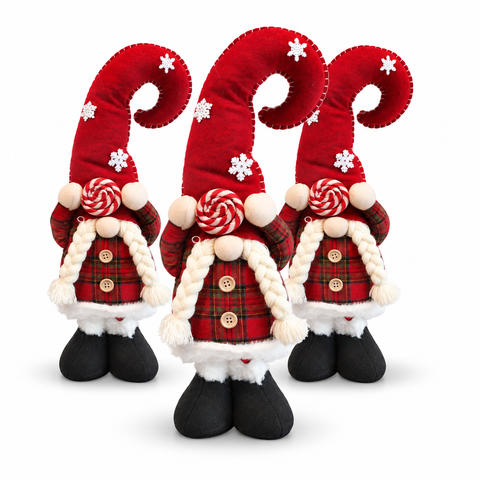 Gnomo navideño extensible de 60-80 cm, adorno de tela tartán