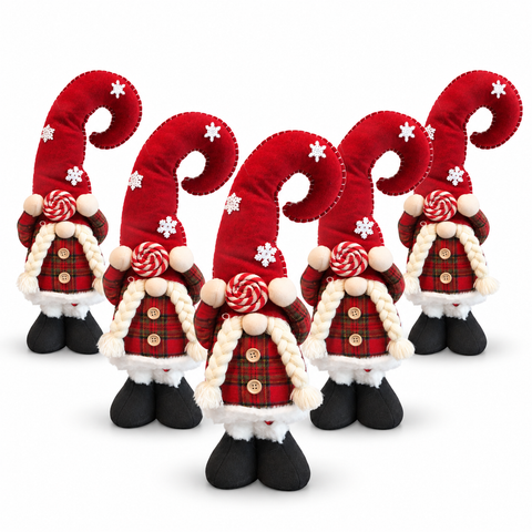 Gnomo navideño extensible de 60-80 cm, adorno de tela tartán