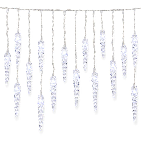 Cortina luminosa navideña con carámbanos, 176 LED de luz blanca fría, 225x140 cm