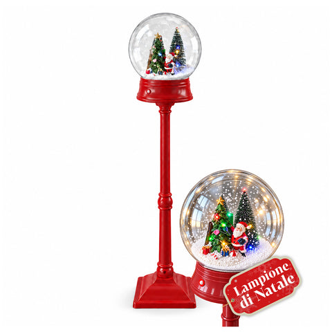 Farola navideña con nieve artificial, música y luces LED - 3 variantes: esfera blanca o roja de 150 cm y buzón de 160 cm