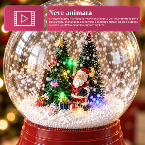 Farola navideña con nieve artificial, música y luces LED - 3 variantes: esfera blanca o roja de 150 cm y buzón de 160 cm