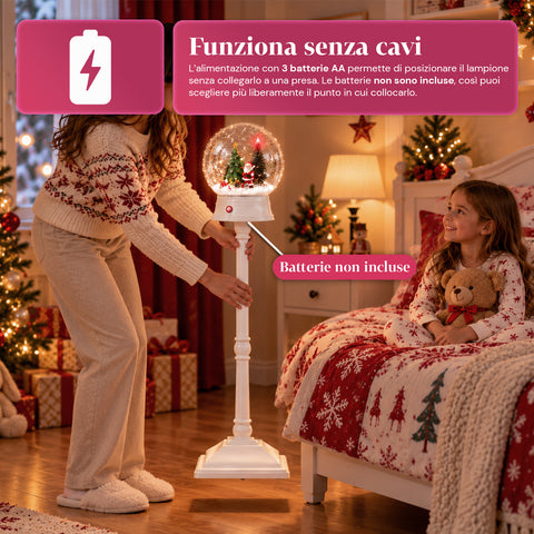 Farola navideña con nieve artificial, música y luces LED - 3 variantes: esfera blanca o roja de 150 cm y buzón de 160 cm