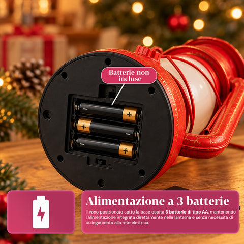 Farol navideño rojo LED con efecto de llama y música navideña, gancho para colgar y acabados dorados, decoración de 15x11x25 cm
