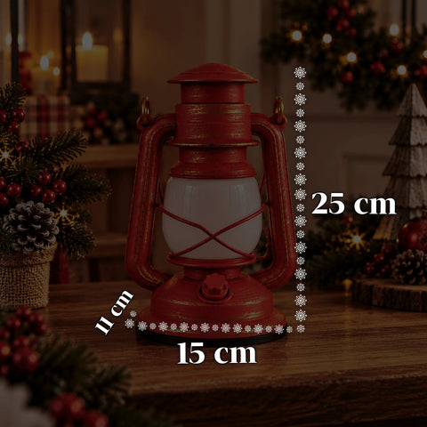 Farol navideño rojo LED con efecto de llama y música navideña, gancho para colgar y acabados dorados, decoración de 15x11x25 cm