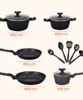 Batteria da Cucina Completa 13 Pezzi in Vari Colori con Mestoli Inclusi