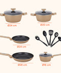 Batteria da Cucina Completa 13 Pezzi in Vari Colori con Mestoli Inclusi