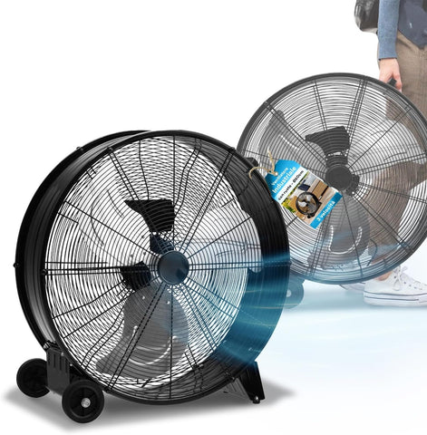 Ventilador industrial de suelo de 240 W, 3 aspas de metal y 3 velocidades - portátil