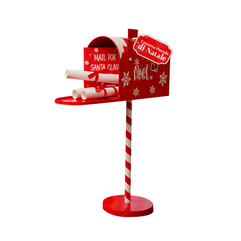 Buzón navideño rojo y blanco de 50 cm de alto, de estilo americano