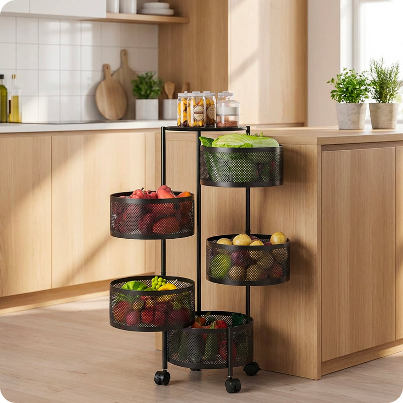 Carrito multiusos plegable y ahorraespacio con ruedas - organizador con cestas (3/4/5 estantes) negro o blanco