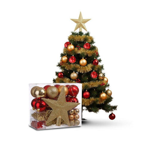 Kit de adornos navideños de 44 piezas en rojo y dorado – Con punta de estrella
