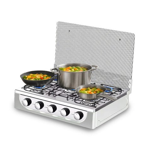 Cocina de gas de 5 quemadores con tapa de cristal templado