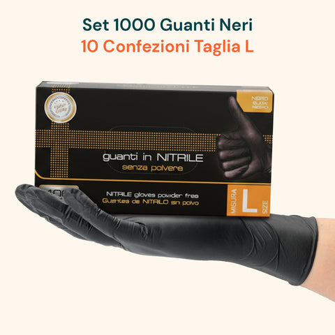 Guantes de nitrilo negros sin polvo – Set de 100/1000 uds. talla M/L