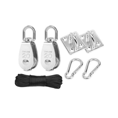 Kit de polea de acero inoxidable con cuerda de 20 m - resistente y con accesorios