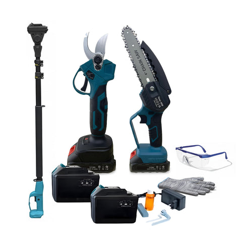Kit de poda 3 en 1 con tijeras, motosierra y pértiga telescópica a batería de 88V
