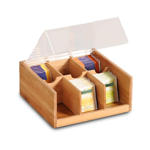 Porta tisanas y té de bambú con 6 prácticos compartimentos