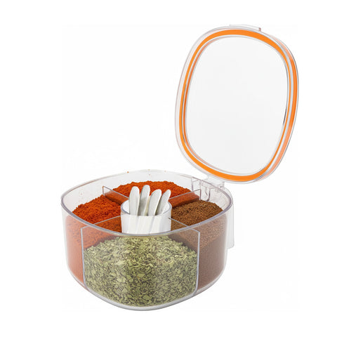 Organizador de especias de cocina con 4 compartimentos, tapa y cucharillas